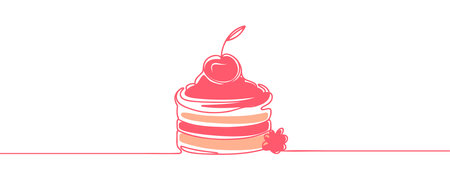 Continuous one line drawing of cake. Concept for cafe, bakery, restaurant. vector illustration