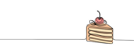 Continuous one line drawing of cake. Concept for cafe, bakery, restaurant. vector illustrationのイラスト素材