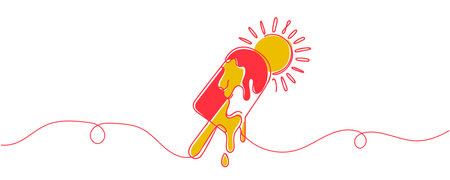 Outline ice cream stick vector one line continuous drawing illustration. Hand drawn linear silhouette iconのイラスト素材