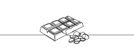 Chocolate bar one continuous line drawing. Unfolded chocolate minimal vector illustration.のイラスト素材