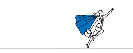 One line drawing of a young smart business woman flying high to achieve a goal. Minimal business sales growth conceptのイラスト素材