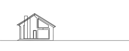 Modern house in one line continuous drawing style isolated on white background. Vector illustrationのイラスト素材