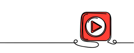 Play, multimedia sign line continuous drawing vector. One line Play, multimedia vector backgroundのイラスト素材