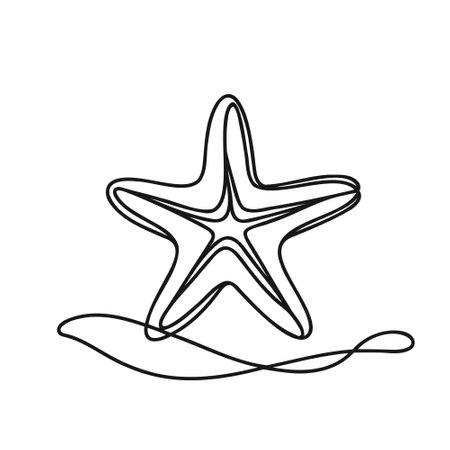 Continuous one line drawing of sea starfish. Minimalistic art web banner. Vector illustrationのイラスト素材