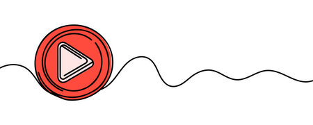 Play, multimedia sign line continuous drawing vector. One line Play, multimedia vector backgroundのイラスト素材