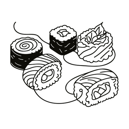 Sushi roll drawn one continuous line patternのイラスト素材