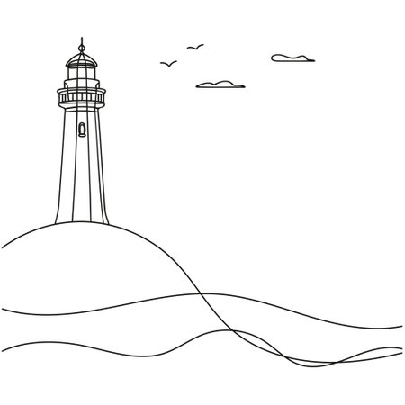 Continuous simple line drawing of lighthouse icon isolated on white background.のイラスト素材