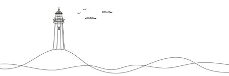 Continuous simple line drawing of lighthouse icon isolated on white background.のイラスト素材