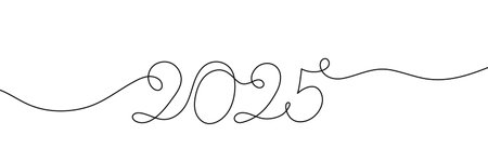 2025 one continuous line drawing of New Year symbol. editable stroke. Simple vector illustration isolated on transparent background.のイラスト素材