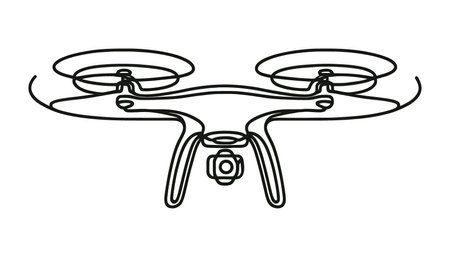 Vector continuous one single line drawing icon of quadcopter camera drone in silhouette on a white background.のイラスト素材