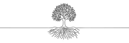 tree in one line. Graphic vector illustration of a continuous line drawing of a tree with rootsのイラスト素材