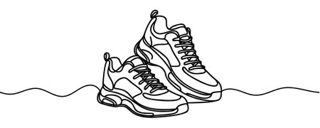 Sneakers sports shoes in a continuous one line drawing. Vector illustration isolated.のイラスト素材