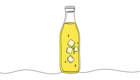 Bottle of lemonade with ice, drink. Continuous one line drawing. Vector illustration.のイラスト素材