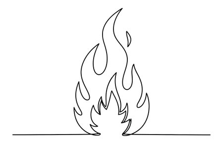 Continuous drawing of fire in one line. Fire flame one line art vector illustrationのイラスト素材