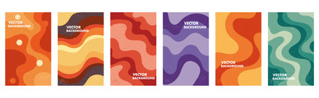 Set of 70s Color Poster Backgrounds. Set of Retro Wall Art, Geometric Shapes with Lines.のイラスト素材