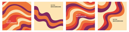 Set of 70s Color Poster Backgrounds. Set of Retro Wall Art, Geometric Shapes with Lines.