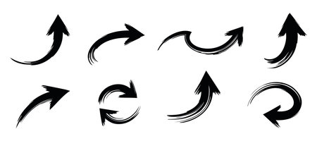 Brush, marker drawn bold arrows set. Collection of hand drawn doodle thick arrows in different directionsのイラスト素材