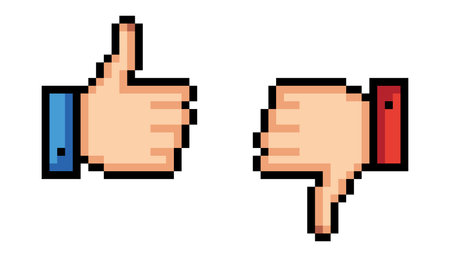 Pixel thumb up 3d, like pixel symbol. Set of Like and dislike iconのイラスト素材