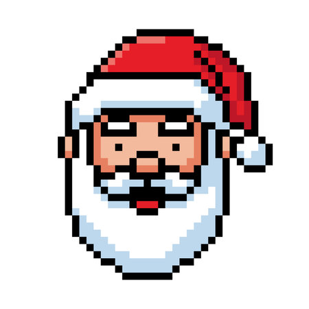 Pixel art Santa Claus emoji retro Christmas icon isolated on white background.のイラスト素材