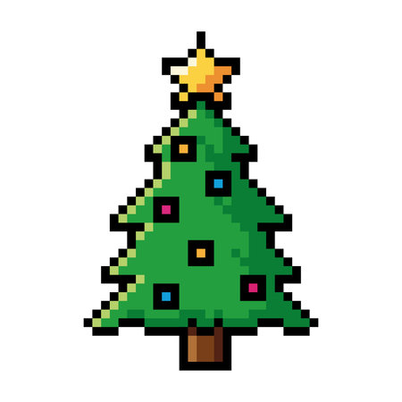 Pixel Christmas tree with garlands 8 bits Happy New Year stock illustration.のイラスト素材