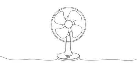 Single continuous line drawing of vintage electric table fan. Household appliance concept. Modern one line draw graphic design vector illustrationのイラスト素材