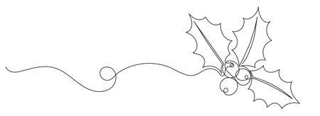 Christmas holly. Christmas decoration. Continuous editable line drawing.のイラスト素材