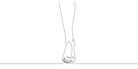 One continuous line drawing of leg, foot, vector illustration on white background. Editable hand line.のイラスト素材