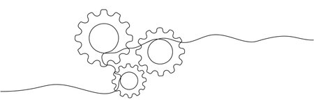 Single-line drawing of a gear. A single continuous line depicting a gear. Editable line.のイラスト素材
