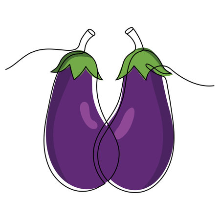 Eggplant, continuous one line drawing, minimalist, isolated vegetable outline, sketch, vector illustration.Editable lineのイラスト素材