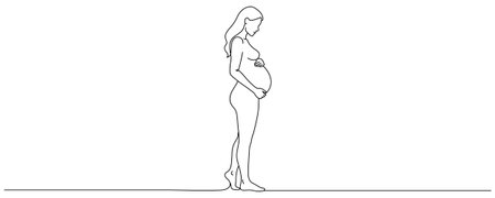 Continuous line Pregnant woman International mother's day Simple hand drawn illustration.Editable lineのイラスト素材