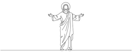 Jesus Christ Continuous one line drawing. Vector illustration. Editable line.のイラスト素材