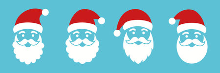 Set of cute cartoon icons with Santa Claus's face. Christmas stickers. Vector illustrationのイラスト素材
