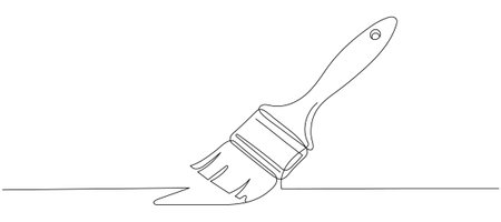 One line drawing of a paintbrush. Vector illustration of painting equipment tools. Isolated on white background. Editable lineのイラスト素材