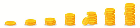 Set of gold coins stacked in cartoon style isolated on whiteのイラスト素材