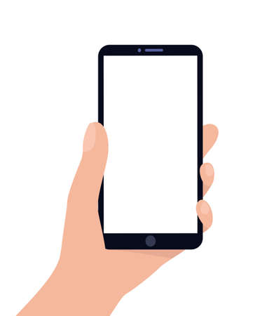 Hand holding a smartphone on a white background. Template. Flat vector illustrationのイラスト素材