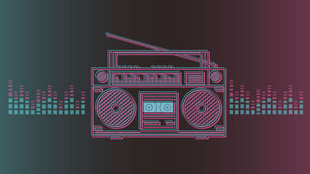 Vhs boombox icon. Blury outline. 80s, 90s old school style. Equalizer design.のイラスト素材