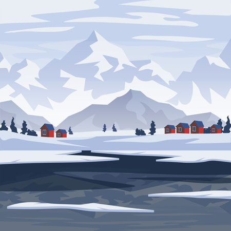 mountain glacier minimal winter landscape squareのイラスト素材
