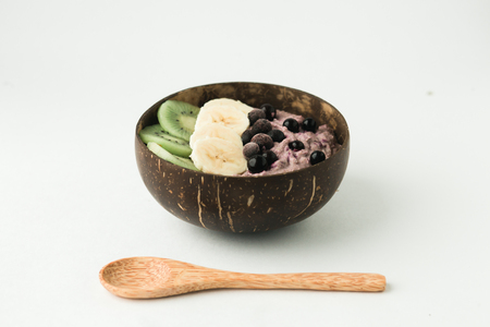 Coconut shell bowl , bowl made from coconut shell,green buckwheatの写真素材