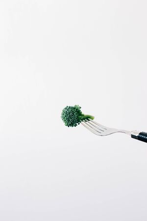 a fork with a green inflorescence of fresh broccoliの写真素材