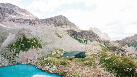 Landscape with a large blue mountain lake in the Caucasus Mountains. lake view. drone aerial. high quality photoの写真素材