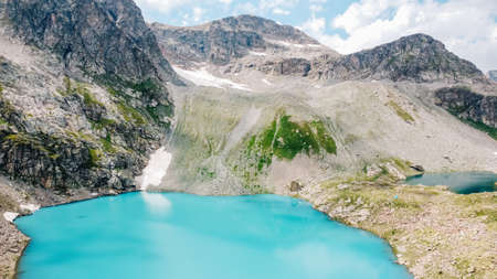 Landscape with a large blue mountain lake in the Caucasus Mountains. lake view. drone aerial. high quality photoの写真素材