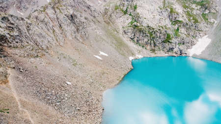 Landscape with a large blue mountain lake in the Caucasus Mountains. lake view. drone aerial. high quality photoの写真素材