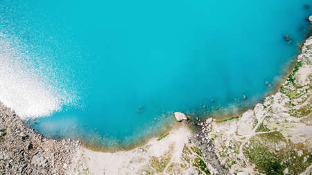 Landscape with a large blue mountain lake in the Caucasus Mountains. lake top view. drone aerialの写真素材