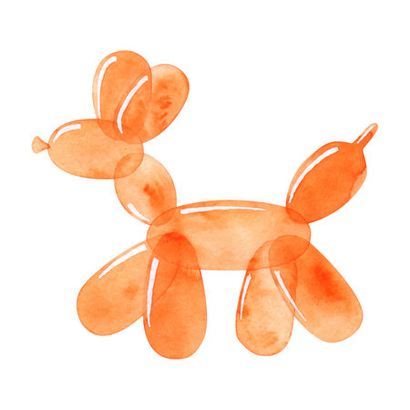 Orange inflatable balloon dog. Watercolor illustrationの写真素材