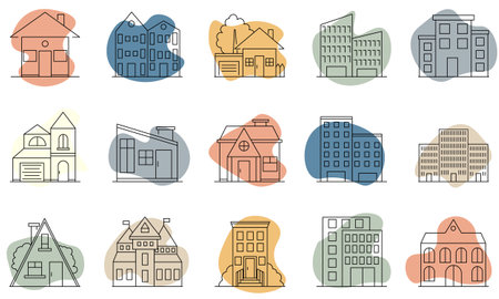 Set of different houses. Collection of vector icons. Vector illustration.のイラスト素材
