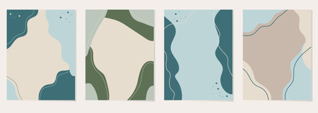 Set of abstract vector backgrounds with hand drawn organic shapes. Pastel colorsのイラスト素材