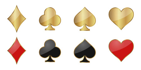 Set of playing cards icons in gold and black colors. Vector illustration.のイラスト素材