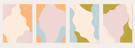 Set of abstract vector backgrounds in pastel colors. Covers for notebooks, diaries, brochures, postcards.のイラスト素材