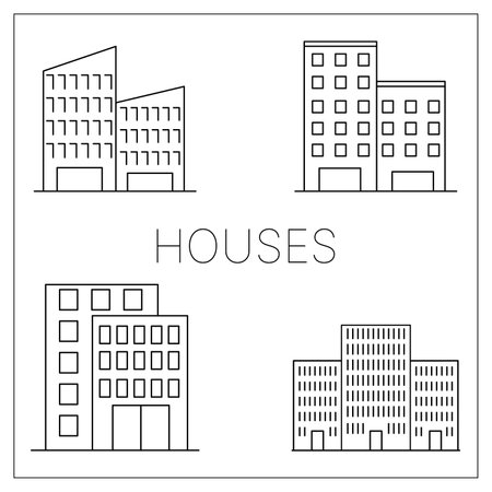 Buildings line icons set. Vector illustration of a set of buildings.のイラスト素材