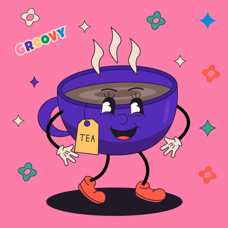 Coffee Cup Cartoon Character with Tag. Vector Illustration.のイラスト素材